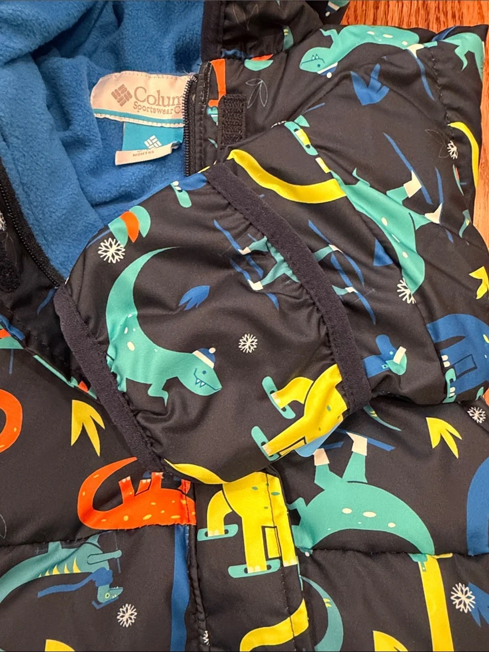Columbia Navy Baby Bunting with Bright Dinosaur Print
